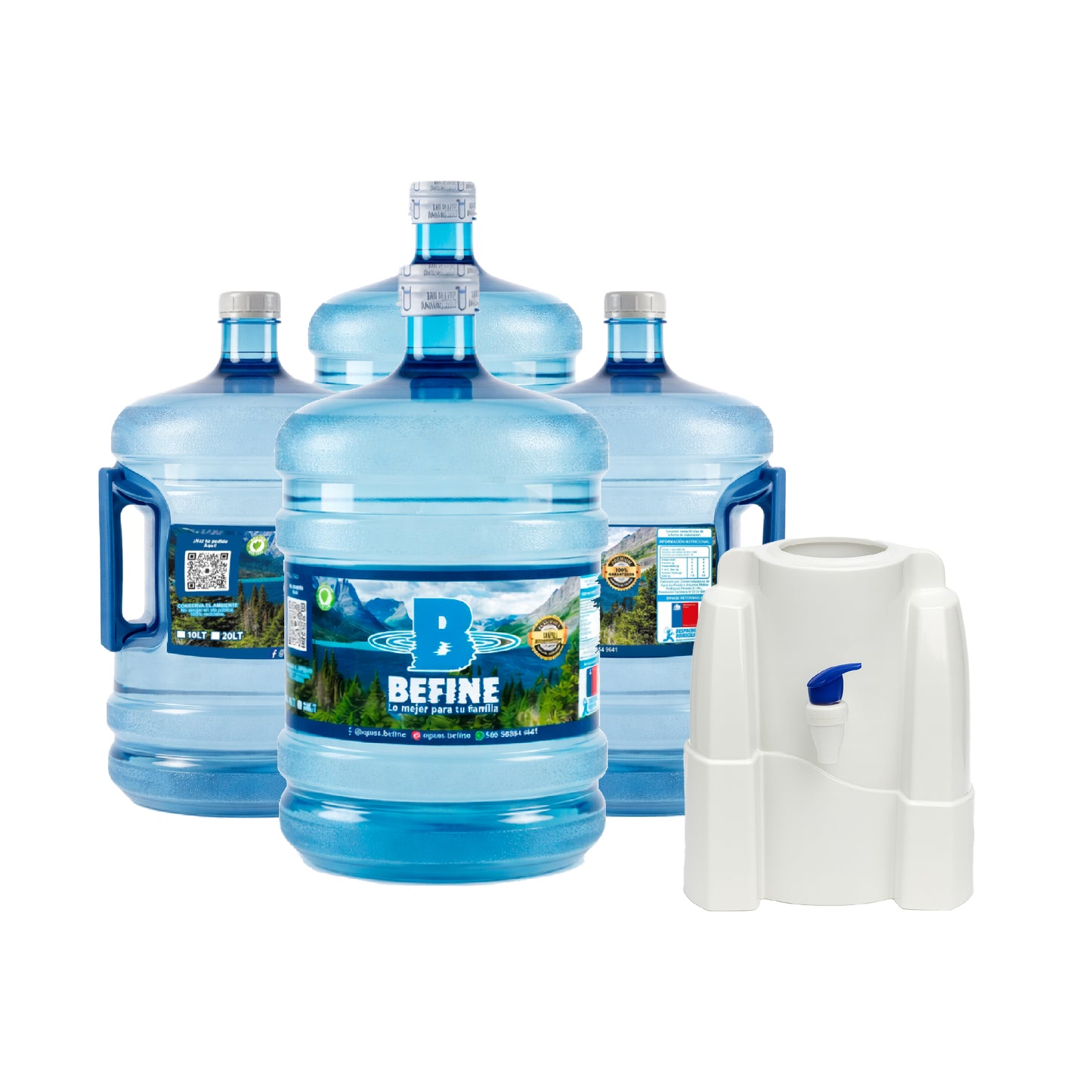 Pack Inicial — 4 Recargas de 12 Litros + Dispensador Soporte Blanco